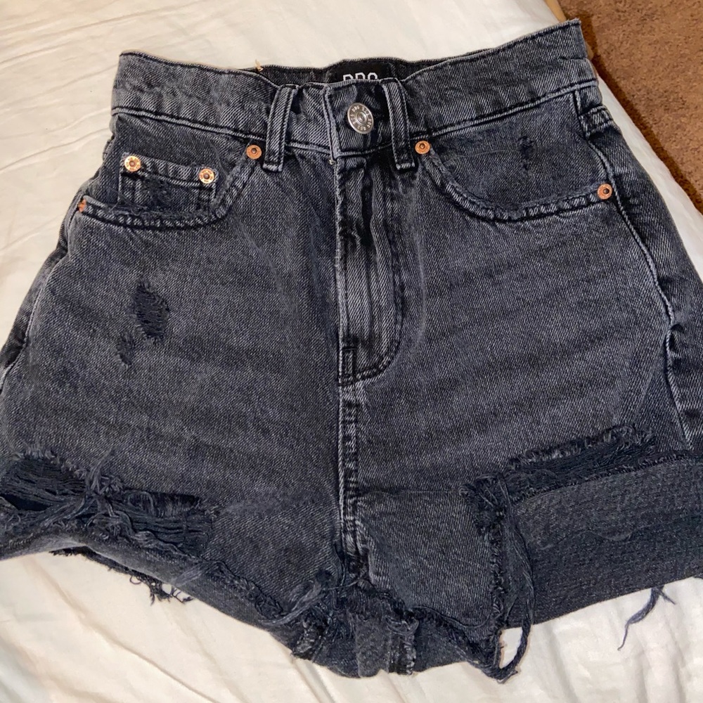 BDG black distressed shorts